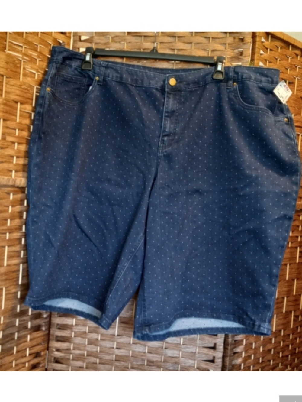 CJ Banks Plus Size 24W Navy Denim Polka Dot Bermuda Jean Shorts NWOT